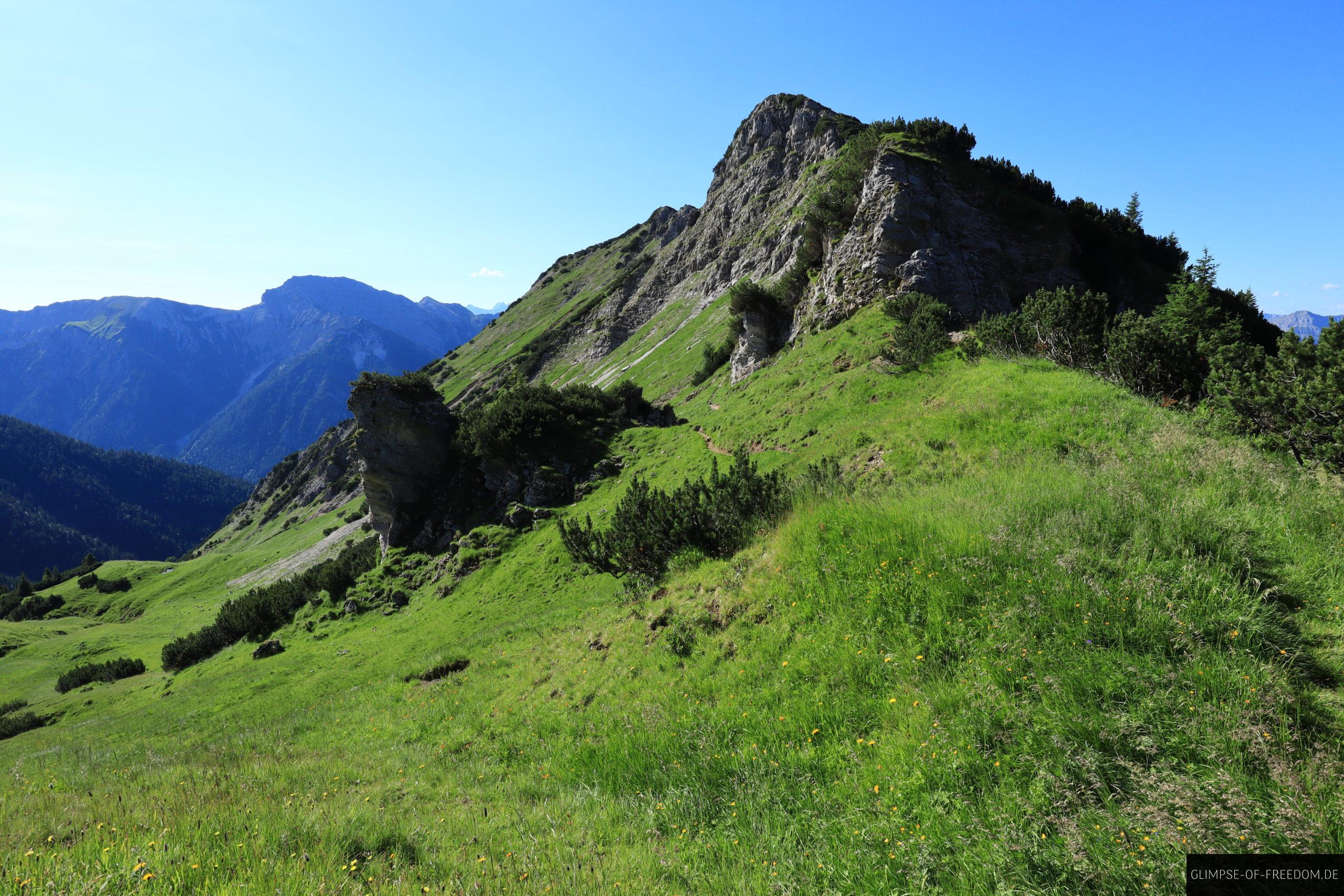 Grasbewachsener Berg auf der Hochplatte Wanderung