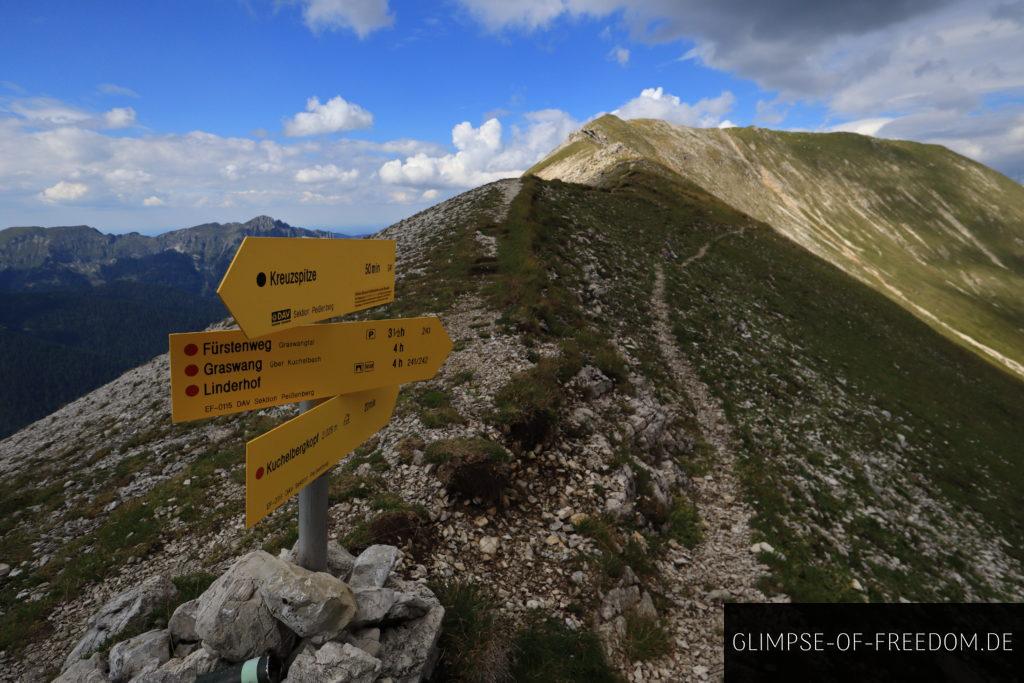 Schilder zwischen Kuchelberg und Kreuzspitze